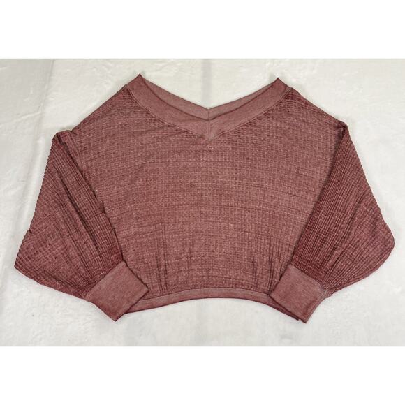We The Free Tops - We The Free Shirt Sz Medium Oversized Waffle Knit Maroon V-Neck Long Sleeve FS